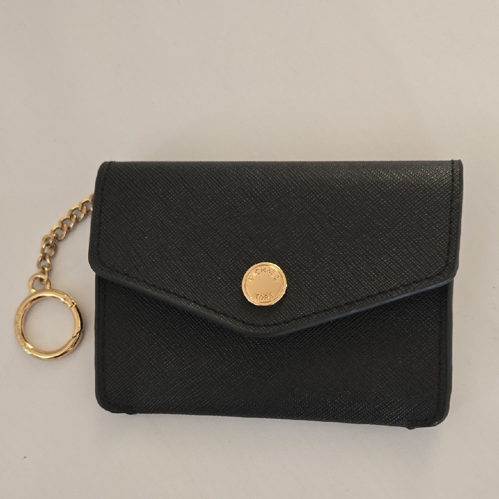MICHAEL Michael Kors Black Card Holder with Gold Chain